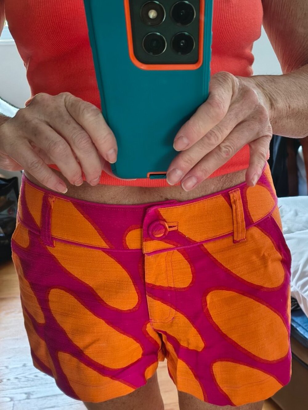 Whimsical pink and orange summer short shorts